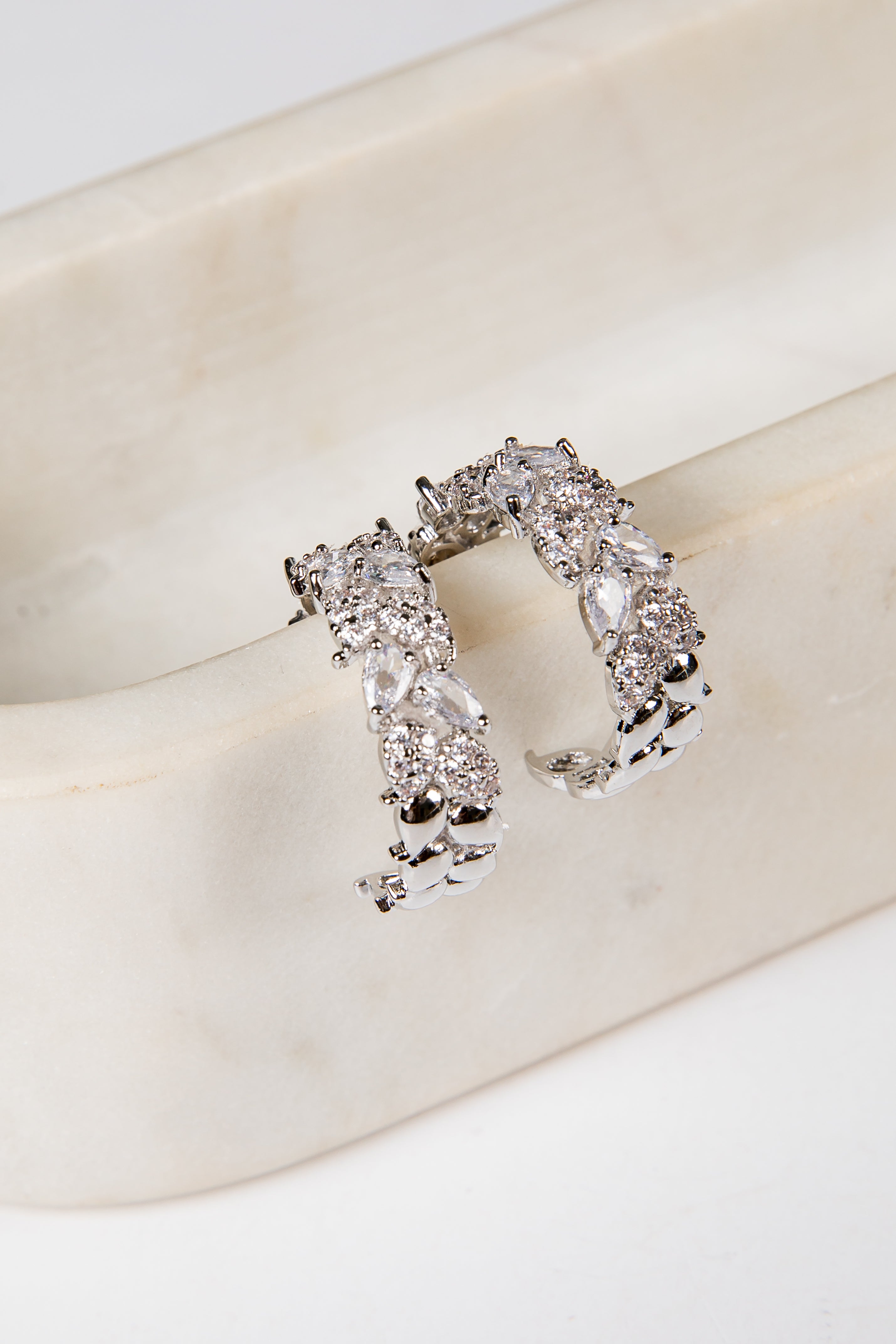 Katherine Silver Rhinestone Hoop Earrings