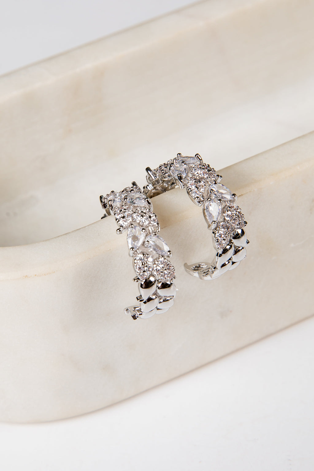 Katherine Silver Rhinestone Hoop Earrings