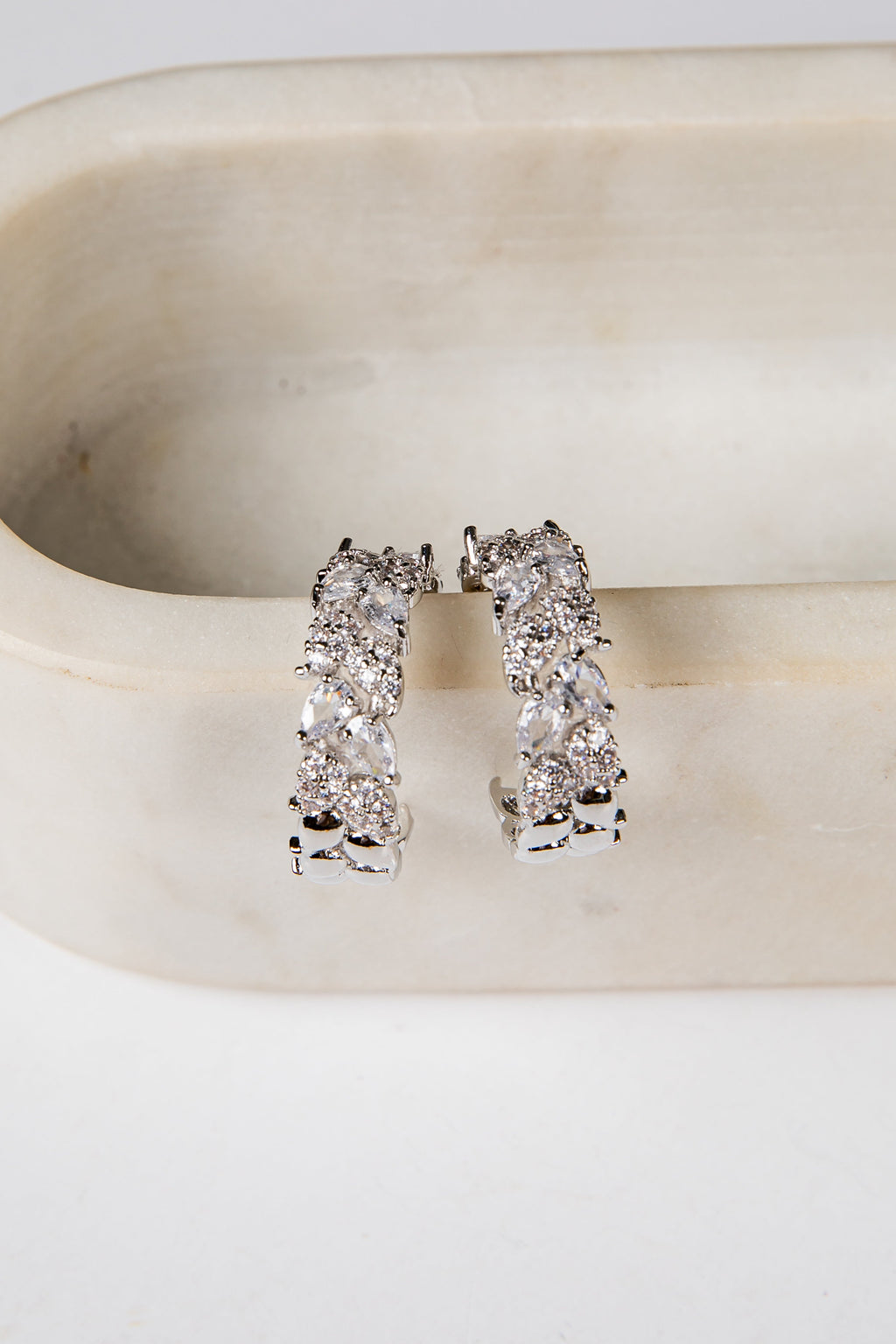 Katherine Silver Rhinestone Hoop Earrings