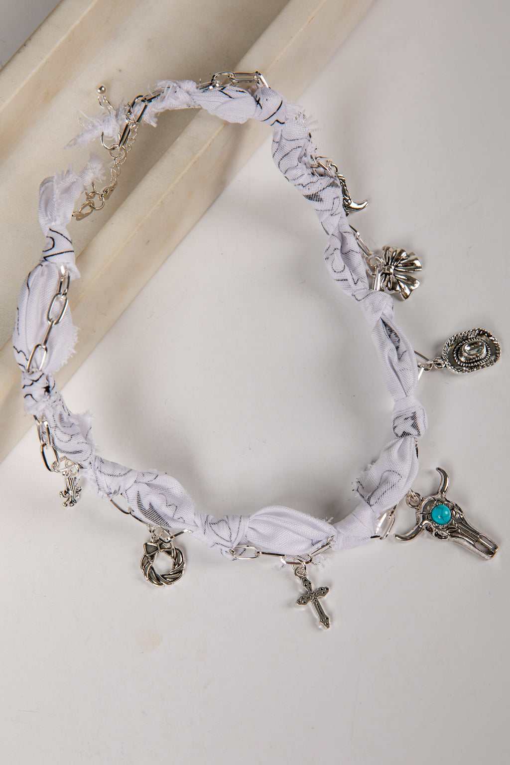 Layla White Bandana Charm Necklace