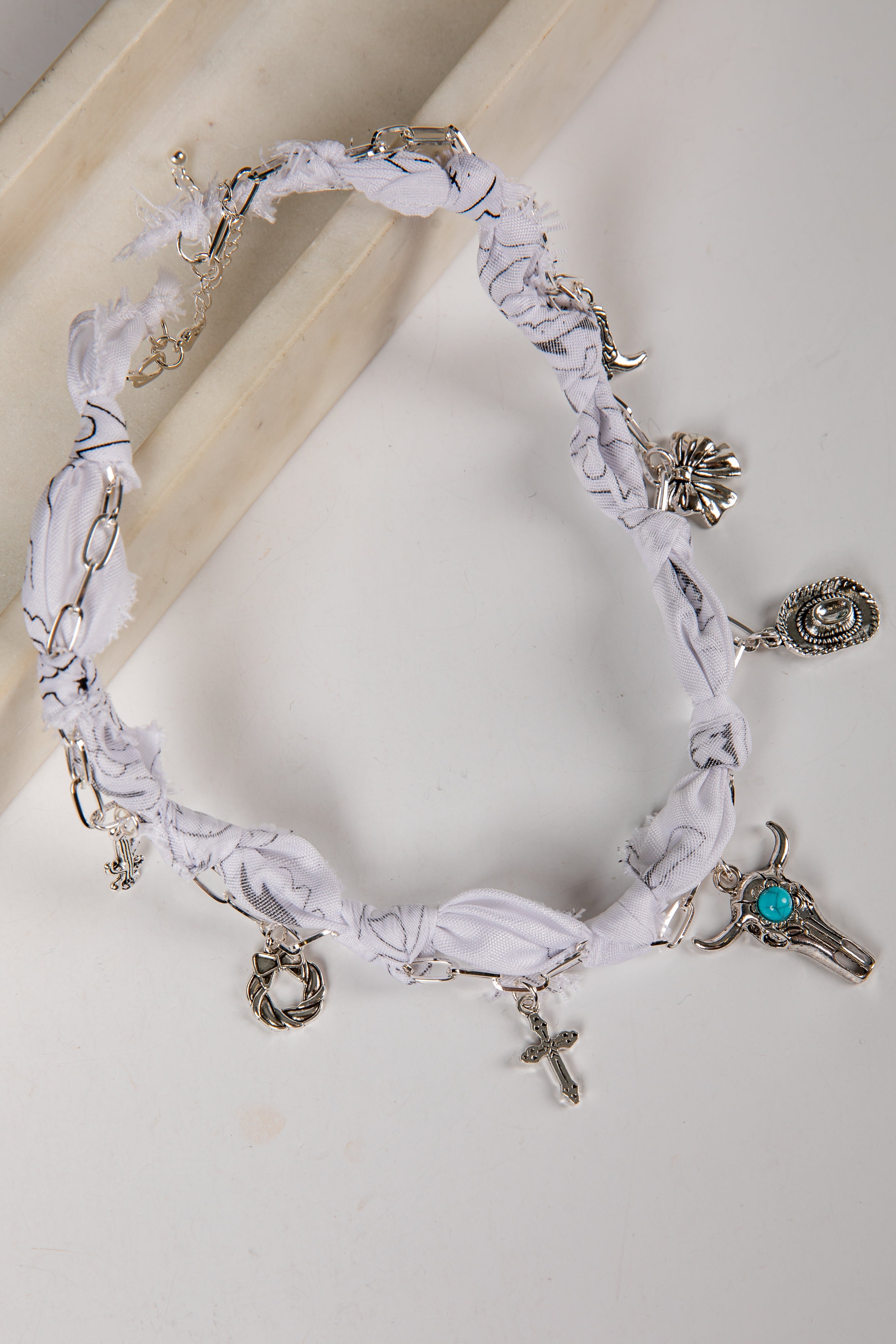 Layla White Bandana Charm Necklace