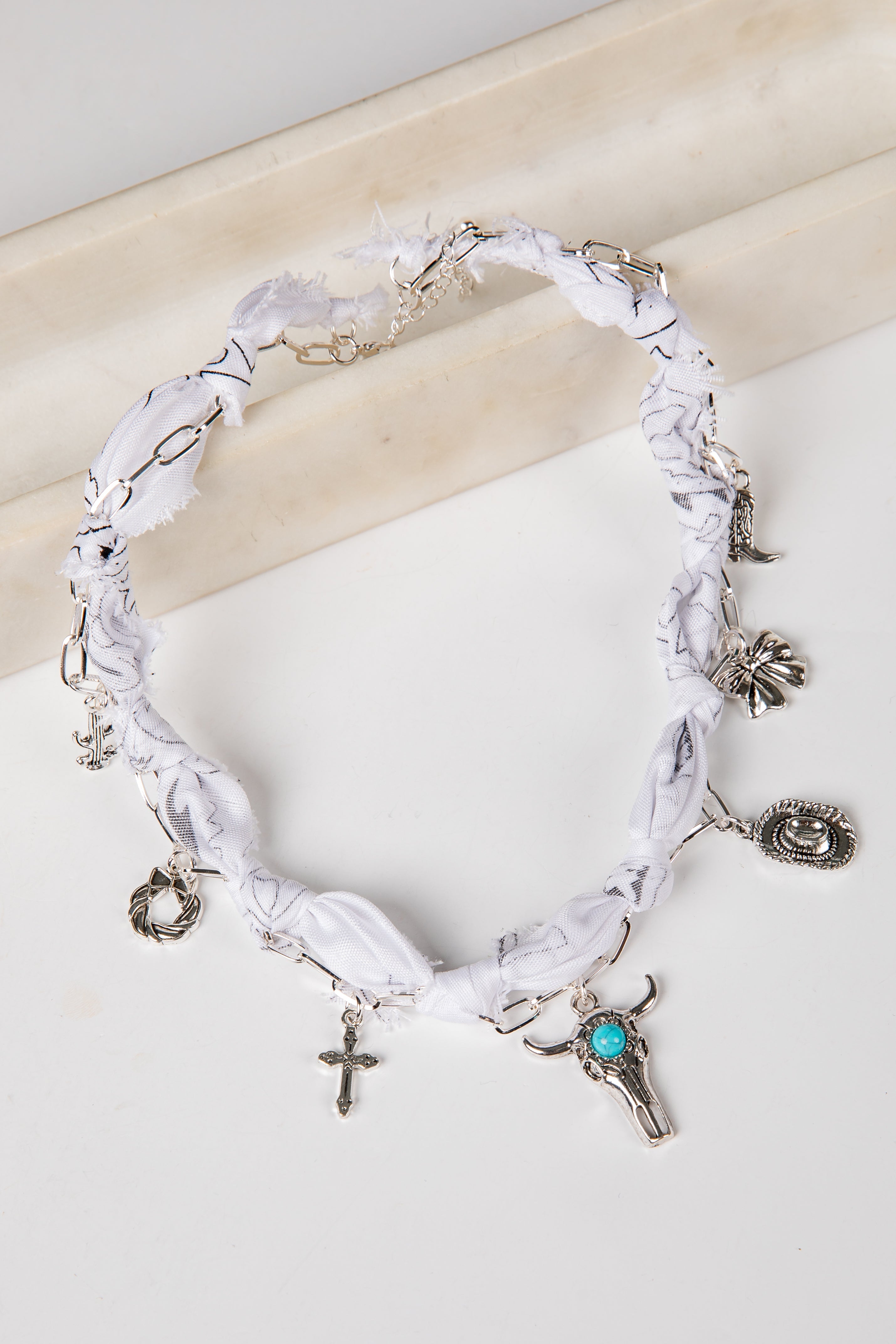 Layla White Bandana Charm Necklace
