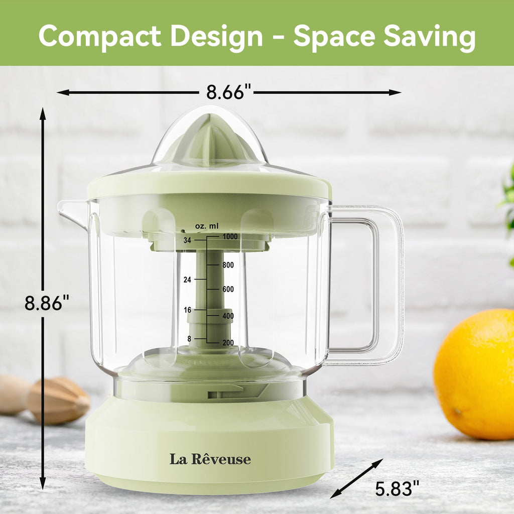 La Reveuse Electric Citrus Juicer 34 oz for Grapefruit Orange Lemon Lime Juice. 40W. Grayish Yellow
