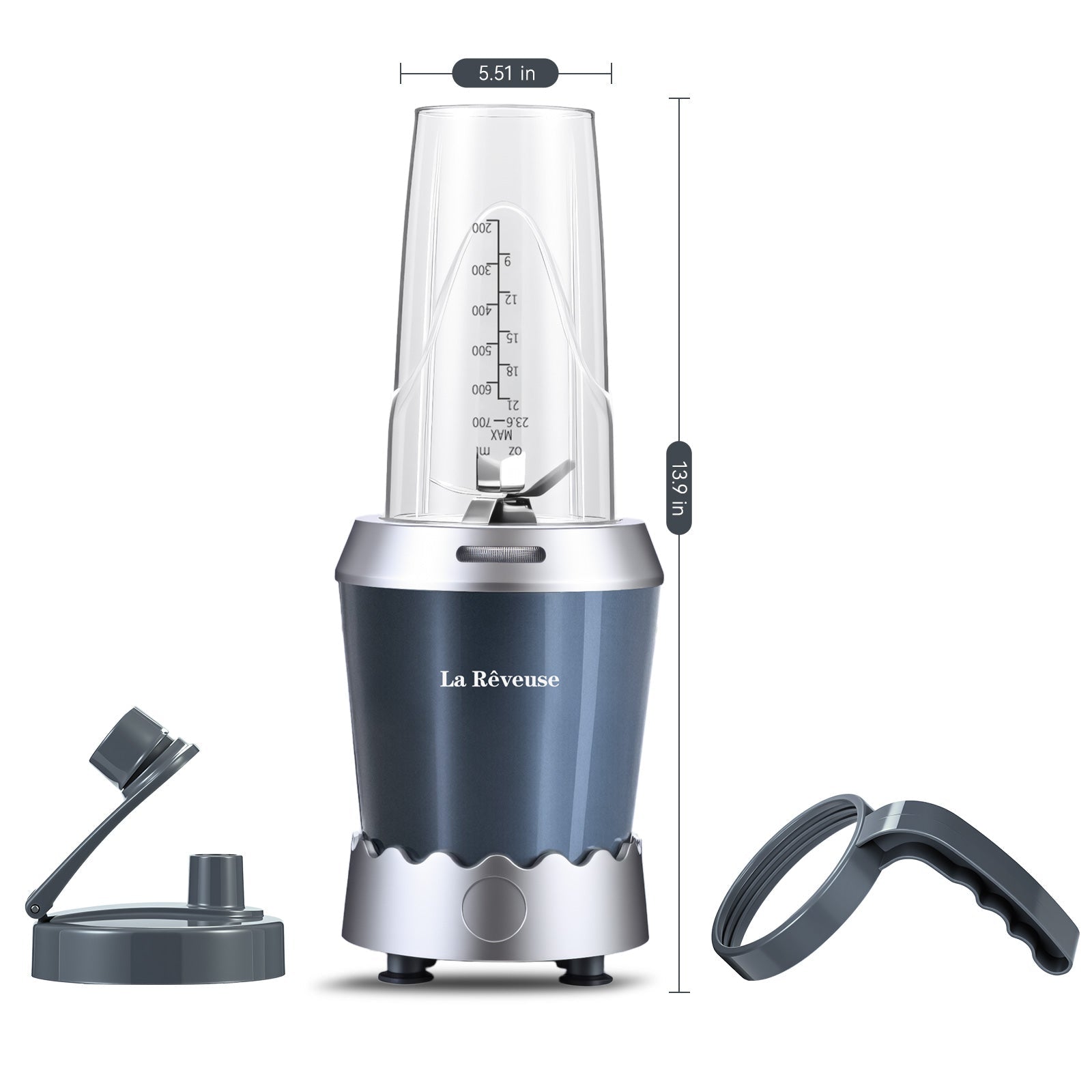 La Reveuse Personal Size Smoothie Blender Pro. 1000W High Speed with 24oz To-Go Cup. Ideal for Smoothies.Protein Shakes. Frozen Drinks. Food Prep. Gray