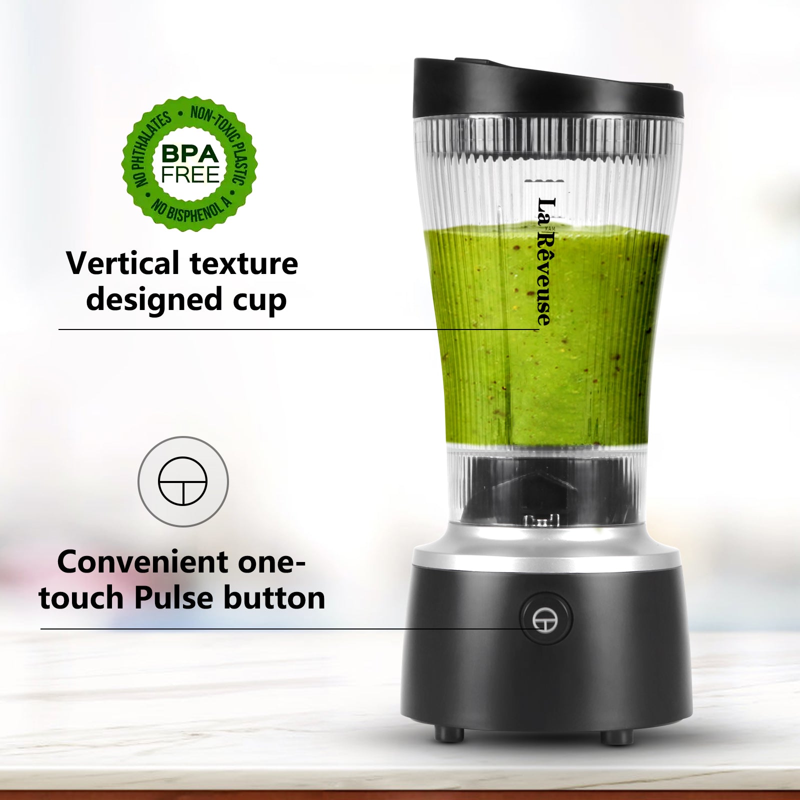 La Reveuse Personal Size Blender 250 Watts Power for Shakes Smoothies Seasonings Sauces with 15 oz Portable To Go Cup.BPA Free