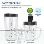 La Reveuse Personal Size Blender 250 Watts Power for Shakes Smoothies Seasonings Sauces with 1 Piece 15 oz Cup.1 Piece 10 oz Mug.BPA Free (Black)