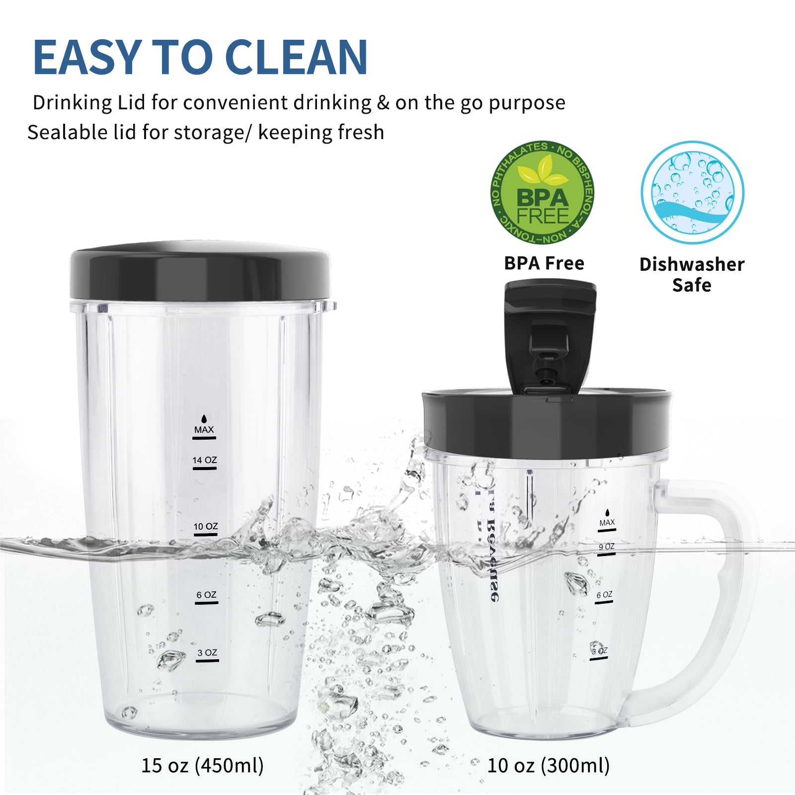 La Reveuse Personal Size Blender 250 Watts Power for Shakes Smoothies Seasonings Sauces with 1 Piece 15 oz Cup.1 Piece 10 oz Mug.BPA Free (Black)