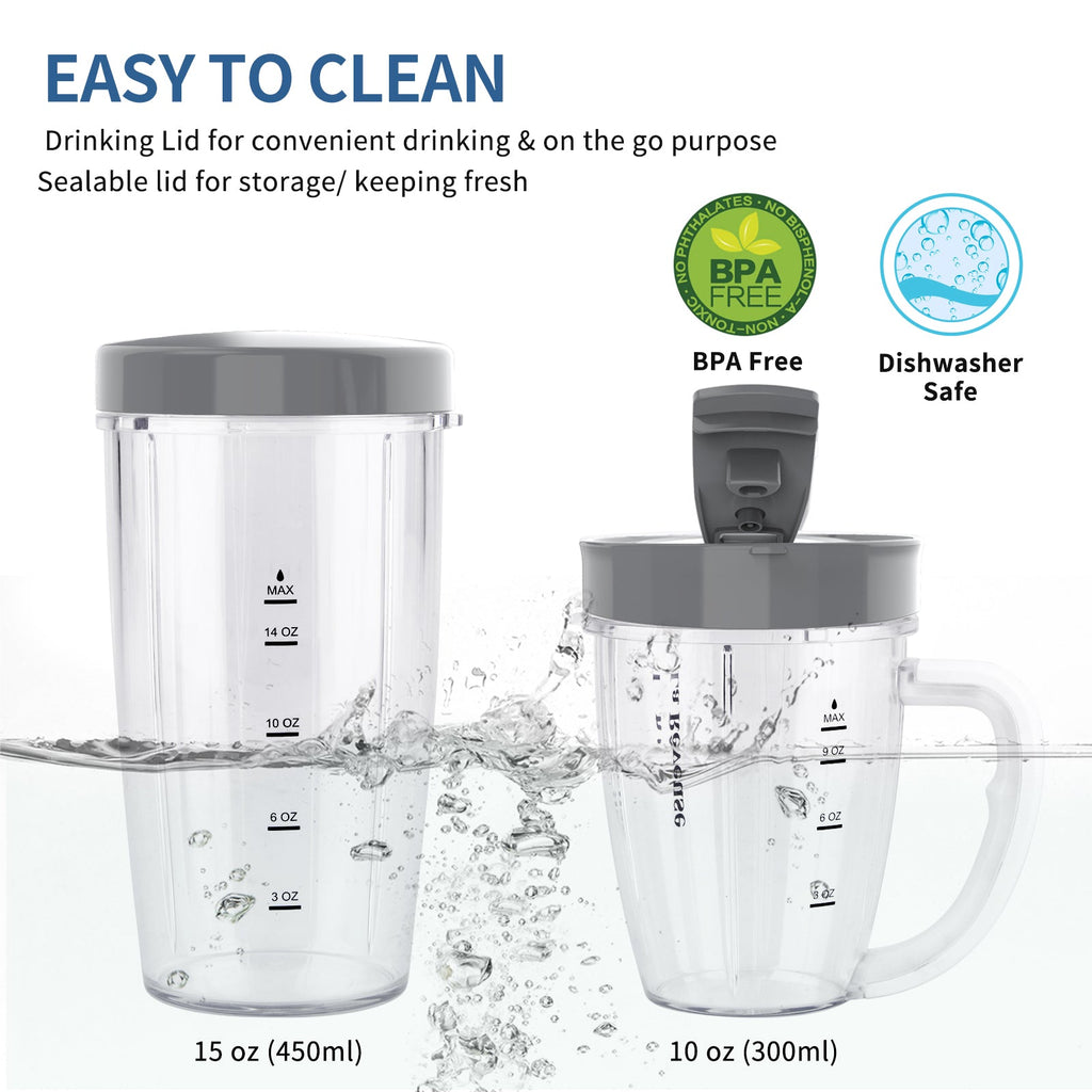 La Reveuse Personal Size Blender 250 Watts Power for Shakes Smoothies Seasonings Sauces with 1 Piece 15 oz Cup.1 Piece 10 oz Mug.BPA Free (Pearl Blue)