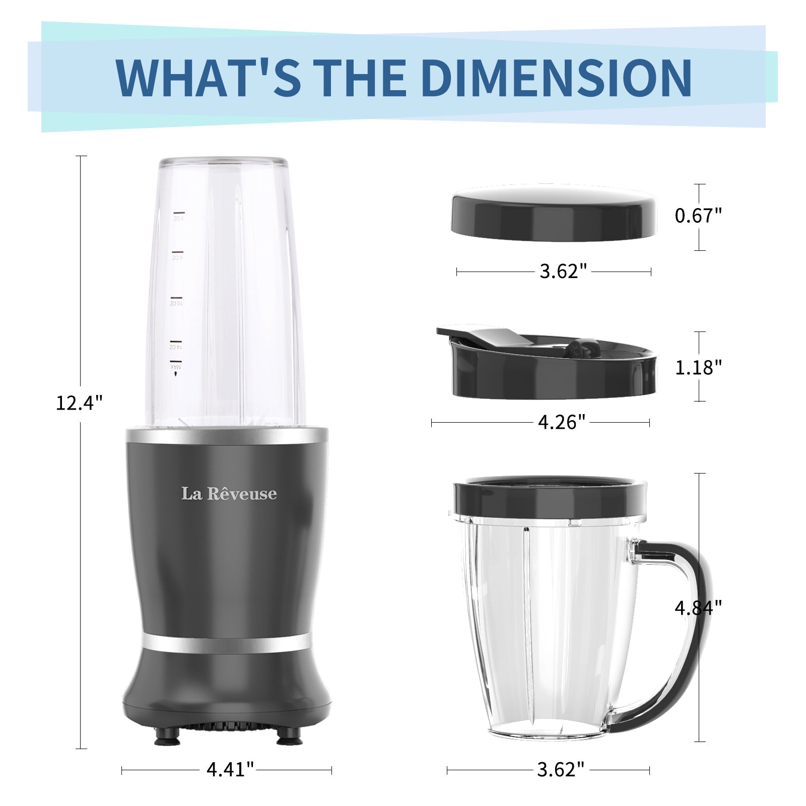 La Reveuse Personal Size Blender 250 Watts Power for Shakes Smoothies Seasonings Sauces with 1 Piece 15 oz Cup.1 Piece 10 oz Mug.BPA Free (Black)