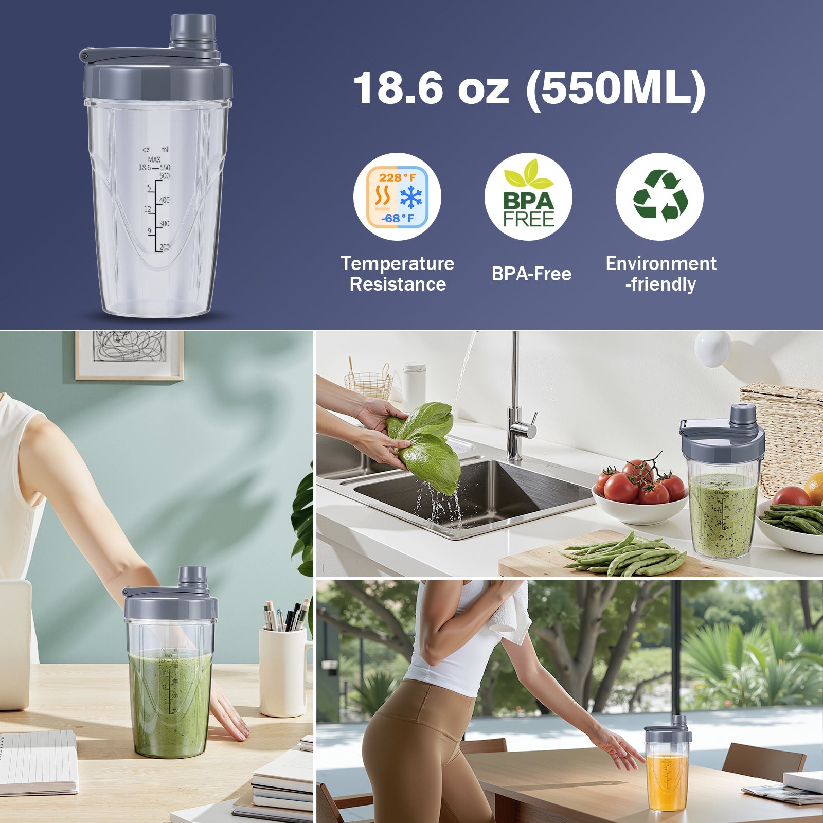 18 oz Replacement Spare Bottle Cup with Travel Lid Only Fits La Reveuse Smoothie 1000W Pro Blender model LARB2305