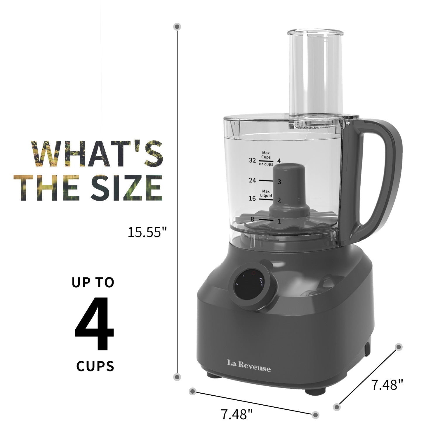 La Reveuse 4 Cup Food Processor Vegetable Chopper. 400 Watts. for Slicing.Shredding.Grating.Juicing.Emulsfying.Mixing